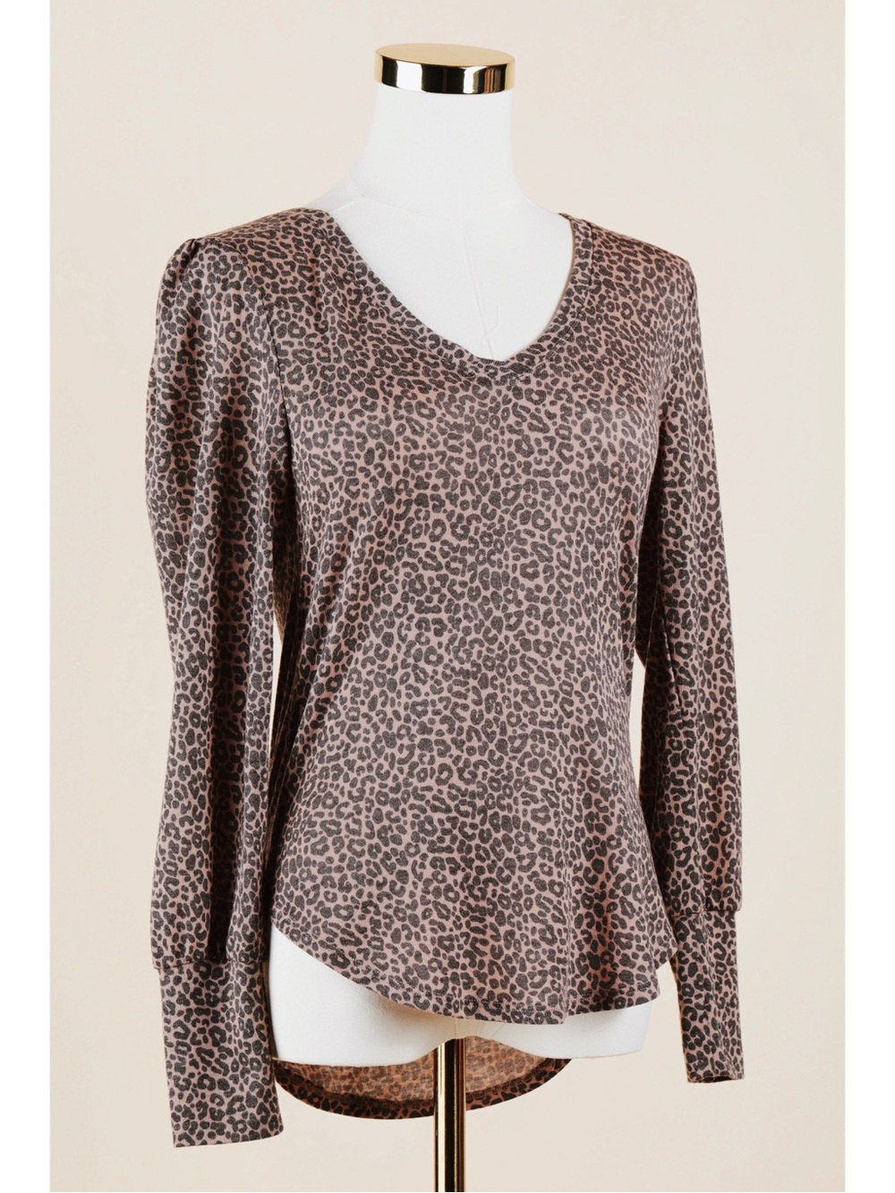Sz XS David Lerner Veronica Long Puff Sleeve V-Neck Top In Painted Leopard EUC
